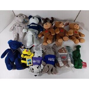 Animal Beanbag Plush Toy Lot Yankees Baseball Bear Frog Bee Dog Elephant Beaver